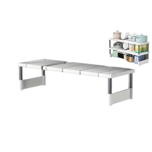 Organisateur Sous &Eacute;vier R&eacute;glable Avec &Eacute;tag&egrave;re Amovible Et Support M&eacute;tallique - Neuf