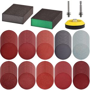 Lot de 100 disques de ponçage de 7,6 cm avec 2 blocs d`éponge de ponçage pour perceuse,meuleuse,outils rotatifs avec tige de 6,35 mm,grain 80-3 000 - Neuf