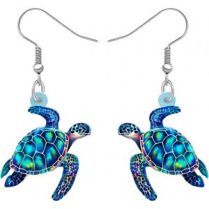Kal-Boucles D'oreilles Tortue De Mer Bleue En Acrylique Bijoux Hawa&iuml;ens Pour Femmes Cadeaux Pour Amoureux De La Plage - Neuf