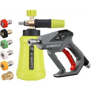 ASFASFq-M Mingle Pistolet à Mousse pour Nettoyeur Haute Pression, Canon à Mousse 4000 PSI avec Connexion Rapide 1/4"", kit de Canon pour Lave-Auto avec 5 Embouts de buse pour Nettoyeur Haute Pression, - Neuf