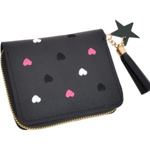 Mini Portefeuille Pour Femmes&iquest;Mini Porte Monnaie,Porte Monnaie Fille,Porte-Monnaie Pour Enfant,Porte Monnaie Femme Avec Pendentif &Eacute;toile(Noir) - Neuf