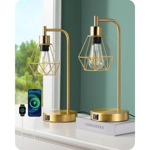 Lampe De Table Led E27 Ampoule Dimmable &Agrave; 3 Niveaux, Usb A & Usb C Port De Charge, Contr&ocirc;le Tactile, Lampe De Chevet Industrielle Avec Abat-Jour En Forme De Goutte D'eau, Dor&eacute;, 2pcs - Neuf