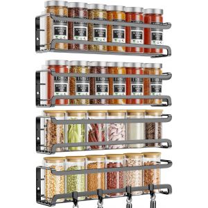 Jexnovashop-Lot De 4 &Eacute;tag&egrave;res &Agrave; &Eacute;pices Murales Peu Encombrantes Pour Pots &Agrave; &Eacute;pices Et Assaisonnements, &Eacute;tag&egrave;res &Agrave; &Eacute;pices Adh&eacute;sives &Agrave; Suspendre Pour L'int&eacute;rieur Du Placard, &Eacute;tag&egrave;re De Rangement De Por - Neuf