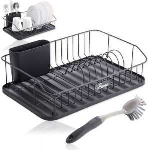 Égouttoir À Vaisselle Sur Évier - Égouttoir À Vaisselle Avec Plateau Anti-Goutte Et Support Ustensiles Amovible - Brosse Nettoyante Incluse - 43 X 29 X 12,5 Cm - Neuf