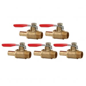Lot de 5 robinets a boisseau spherique en laiton PT 1/4 po, filetage male + raccord rapide cannele, arret/marche, vidange, filetage male 1/4 po - 8 mm - Neuf