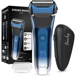 Chenquansarl-Rasoir Électrique Homme Avec 3 Lames Flexibles Et Étui De Voyage, Rasoir Électrique Barbe Avec Tondeuse De Précision, Rasoir Humide/Sec, Autonomie De 120 Minutes, Rechargeable, Cadeaux P - Neuf