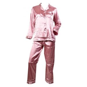 Pyjama Femme Long Boutonn&eacute; Satin Fa687 Pyjama Satin Rose - Neuf