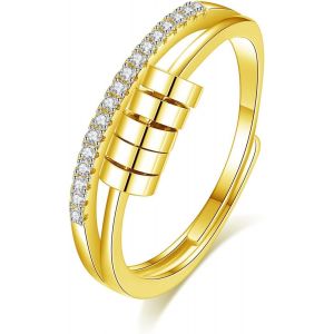 Kal-Bague Anti Stress Femme, Perles Bague D'anxiete R&eacute;glable Bague Anneau Tournant Anneau Ouvert Spinner Anxi&eacute;t&eacute; Fidget Pour Femme - Neuf