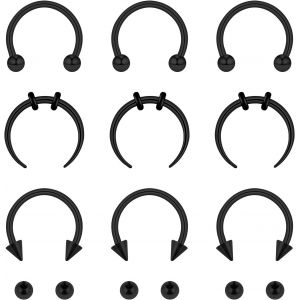 Nbgcm-Lot De 9 Piercings Pour Septum - 10 Mm - En Acier Chirurgical 16 G - Fer À Cheval - Sourcil, Nez, Lèvres - Avec Boules De Rechange - Pour Homme Et Femme - Neuf