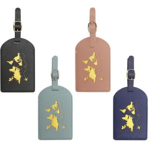 KALANKA-4 Pcs Etiquette Valise, Etiquette Bagage Valise en Cuir PU, &Eacute;tiquette Valise Avion avec Carte D'identification de Nom, Etiquette Valise Voyage Avion - Neuf