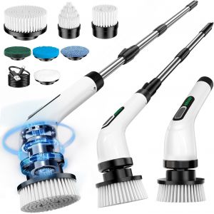 JEXNOVASHOP-Brosse Nettoyage Electrique, Brosse Rotative Nettoyage avec 7 T&ecirc;tes Interchangeables, Manche R&eacute;glable, IPX7 &Eacute;tanche, Rechargeable USB &agrave; 2 Vitesses, Id&eacute;ale pour Salle de Bain, Maison et Cu - Neuf