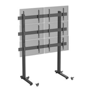Support TV sur pieds - mur d'images 6 &eacute;crans 45''- 55'' &agrave; roulettes noir - Neuf