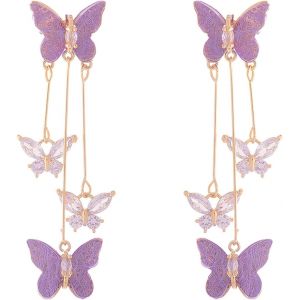 Cmjaagur-2 Pi&egrave;ces Boucle D'oreille Papillon Vintage, Boucles D'oreilles Femme Pendantes, Boucles D'oreilles Papillon Violet Longues Pampilles, Convient Aux F&ecirc;tes, Aux Mariages Et Aux Amateur[M687] - Neuf