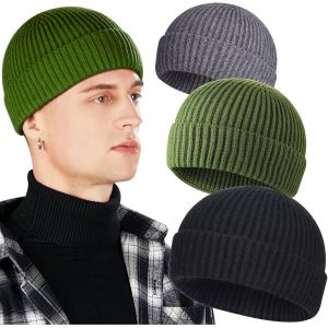 Jexnovashop-Lot De 3 Bonnets De P&ecirc;cheur En Laine Pour Homme, Bonnet De Montre Court &Agrave; Revers - Neuf
