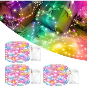 TRAHOO-Guirlande LED &agrave; Pile Minuterie Lot de 3, 3m 30 LED Guirlande Lumineuse Pile, 2 Modes/&Eacute;tanche Guirlandes Lumineuses pour No&euml;l Halloween Chambre Interieur Mariage Plate D&eacute;coration, Multi-Colore - Neuf
