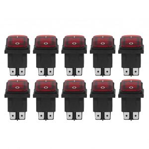 XYONG Lot de 10 interrupteurs a bascule a 2 positions, marche/arret, 30 A, AC 125 V/250 V, pour bateau, avec lumiere LED, 4 broches, rouge - Neuf