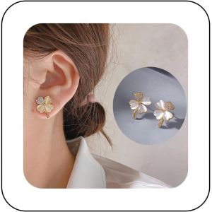 Kal-Boucles D'oreilles Trèfle À Quatre Feuilles Boucles D'oreilles En Opale Cz Trèfle À Quatre Feuilles Boucles D'oreilles En Or Trèfle Boucles D'oreilles Hypoallergéniques Bijoux Pour Femmes - Neuf
