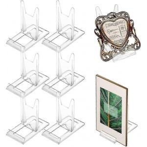Porte-assiette décoratif,6 pièces en acrylique transparent Porte-assiette réglable Chevalet Cadre photo Présentoir pour affichage de photos,assiettes,cadres photo - Neuf