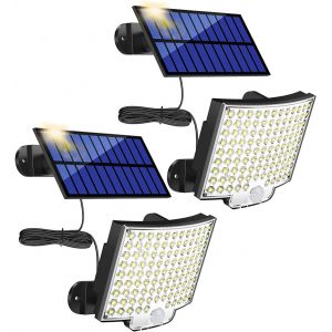 - Lot De 2 Lampes Solaires D&iquest;Ext&eacute;rieur - 106 Led - Avec D&eacute;tecteur De Mouvement - &Eacute;tanch&eacute;it&eacute; Ip65 - Angle D'&eacute;clairage De 120 &deg; - Applique Solaire De Jardin Avec 5 M De C&acirc;ble - Neuf