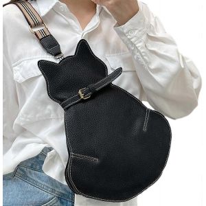 Sac messager femme - Sac &agrave; bandouli&egrave;re en similicuir chat noir | Petit sac messager pour femmes, sac de voyage pour chat mignon avec bandouli&egrave;re amovible - Neuf