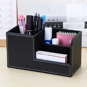 Organisateur de Bureau en Cuir, Office PU Cuir Multifonctionnel Organisateur de Bureau Boîte de Rangement Noir Porte-stylo Rangement de Bureau Entreprise Boîte - Neuf