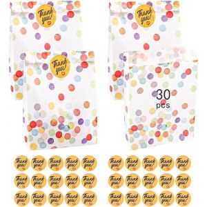 30 pièces Polka Dot sac cadeau avec 42 autocollants, 19 x 13 x 3,5 cm sac en papier, sac cadeau pour mariages, fêtes, anniversaires d'enfants, célébrations - Neuf