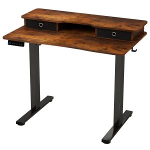 Bureau assis-debout &eacute;lectrique r&eacute;glable 100 x 60 x 73-122 cm avec tiroirs ergonomique et gestion des c&acirc;bles style rustique en bois d'ing&eacute;nierie noir Helloshop26 20_0010833 - Neuf