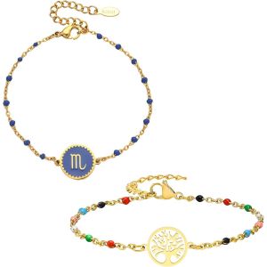Eryi-2 Bracelets: Zodiaque Et Arbre De Vie, Parure Bijoux Femme En Acier Inoxydable, Multicolore - Idée Cadeau - Neuf