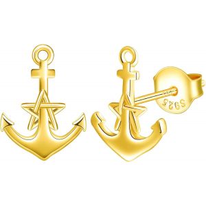 Kal-Boucles D'oreilles Femme Fille, Boucle D'oreille En Argent 925, Boucle D'oreille Ancre De Navire, Boucle D'oreille Ancre-Étoile Créative, Bijoux Élégants Femme Homme, Argent, Or Rose Et Or - Neuf