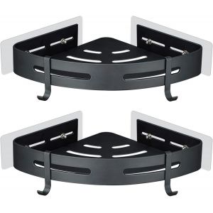 Etagere Douche Sans Percage Adhésif Étagère De Rangement Douche Angle Organisateur Salle De Bain Noir Mat Aluminium Mural 2 Pièces Porte Gel Shampoing Douche - Neuf