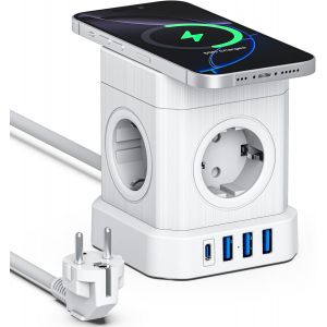 VOOMY Cube S6 Draadloze Chargeur multiprise pour iPhone, iPad, MacBook Pro et Samsung Galaxy, Blanc - Neuf