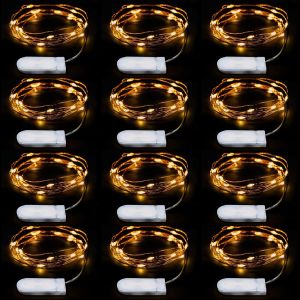 Guirlande Micro Led En Fil De Cuivre 2m, 20 Led, Guirlande Led &Agrave; Pile Cr2032 | Led Guirlande Lumineuse Chambre, Int&eacute;rieur Deco Pour Mariage, No&euml;l, F&ecirc;te, Couleur Blanc Chaud | Lot De 12 Pi&egrave;ces - Neuf