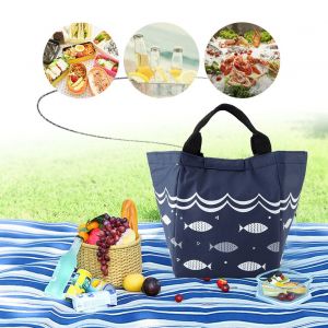 HJLIAN Sac a lunch portable, sac de rangement avec couche epaisse et isolante pour pique-nique (bleu marine) - Neuf
