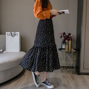 Robe De Printemps Et D'été Grande Balançoire À Pois Jupe Trapèze Mi-Longue Plissée En Mousseline De Soie Jupe Longue Jupe À Pois Printemps Et Été - Neuf