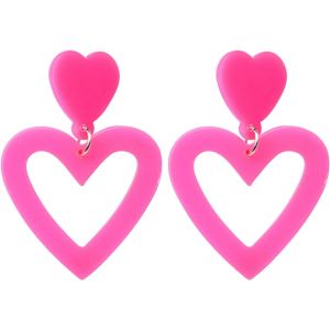 Kal-Boucles D'oreilles Acrylique Carr&eacute;/Coeur Rose Boucle D'oreille Pendante Piercing Cute Bijoux - Neuf