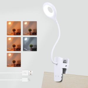 Tianyi-3w Lampe De Lecture Au Lit Rechargeable À Pince, Type C Charge, 5 Couleur Et 5 Intensité, Lampe De Chevet Tactile Sans Fil, Led Lampe De Bureau Clip On Pour Enfants, Lampe Pince Blanche - Neuf