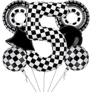 CAUC-Baudruche de Course, Ballon Aluminium Course, Ballons de Course pour Voiture, Anniversaire 5 Ans Balloon, &Eacute;toile et Pneu Ballon, pour F&ecirc;te Th&egrave;me Course et Anniversaires Enfants - Neuf