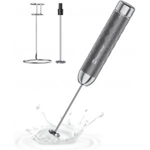 Mousseur &agrave; lait, fouet &eacute;lectrique &agrave; vitesse variable, mixeur rechargeable avec fouet et support en acier inoxydable, mixeur pour matcha, latte et cappuccino (Gris) - Neuf