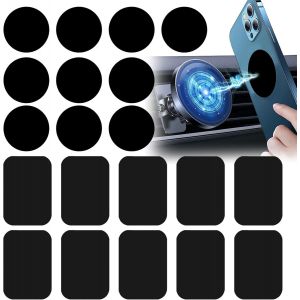 Aimant Telephone Voiture, Plaque M&eacute;tallique Aimant Voiture Telephone 10 Pi&egrave;ces Orbiculaire, Support Telephone Voiture Magnetique 10 Pi&egrave;ces Rectangulaire, Noir - Neuf