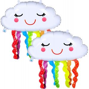 ChicSlick-Lot De 2 Ballons En Aluminium En Forme De Nuage Arc-En-Ciel Avec Vi Souriant Pour Décoration De Fête D'Anniversaire À Thème Arc-En-Ciel.[X1233] - Neuf