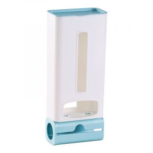 Distributeur de sacs poubelles de cuisine, organiseur de sacs plastiques adhésif bleu, fixation murale, avec ouvertures supérieures et inférieures faciles d'accès. - Neuf