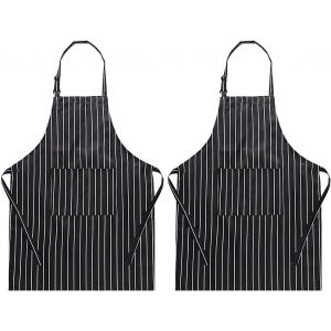 Lot De 2 Tabliers De Cuisine Imperméables Et Professionnels, Avec 2 Poches Et Sangles Réglables, Pour Barbecue, Cuisine, Restaurant, Café (Rayures Noires Et Blanches) - Neuf