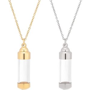 Kales-2 Couleurs Colliers En Flacon Acrylique Pour Liquide En Acier Inoxydable Urne De Crémation Pendentif Collier Ouvrable Pour Hommes Femmes Bricolage Fabrication De Bijoux Parfum Sable 48cm - Neuf