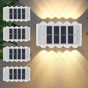 ASFASFq-Lot de 4 appliques murales solaires d'extérieur - 10 LED Up and Down - Pour extérieur et jardin - Étanche IP65 - Blanc chaud - Décoration pour jardin - Neuf