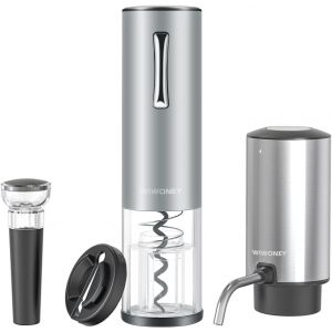 Tianyi-Tire Bouchon Electrique 4 En 1 Avec Ouvre Bouteille Electrique Rechargeable, A&eacute;rateur Vin Electrique, Coupe-Capsule Et Bouchon De Vin Sous Vide, Cadeaux Pour Amateurs De Vin, Argent - Neuf