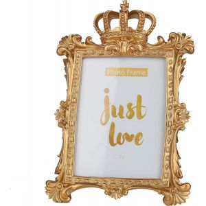 CMWX-Cadre photo avec couronne dor&eacute;e, 12 x 17 cm en r&eacute;sine, dans le cadre et cadre, cadre photo r&eacute;tro, avec images de familles (un carr&eacute; - 12 x 17 cm) - Neuf