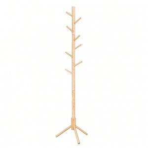 Porte-manteau sur Pieds, en Bois, en Forme d'Arbre, 8 Crochets, 3 Hauteurs R&eacute;glables, pour V&ecirc;tements, Chapeaux, Sacs, Entr&eacute;e, Salon, Chambre, Bureau, Couleur Bois&eacute;e - Neuf