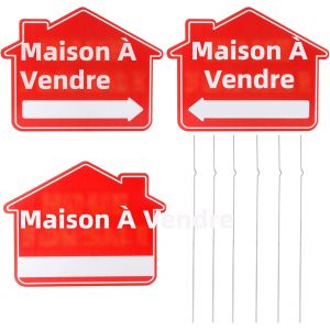Panneaux Maison a Vendre avec Piquets, 3 Pieces, 17 x 13 Pouces, Double Face pour Vente par Proprietaire, Panneaux Vente Immobiliere avec Fleche Directionnelle pour Cour - Neuf