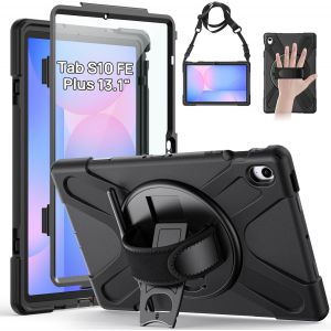 Coque Antichoc pour Samsung Galaxy Tab S10 FE+ Plus 2025 13.1 Pouces (SM-X620/X626B), ?tui Armure Robuste avec Protection d'&iquest;&iquest;cran, Support Rotatif, Dragonne et Bandouli&iquest;&iquest;re, Porte-Stylet, Noir - Neuf