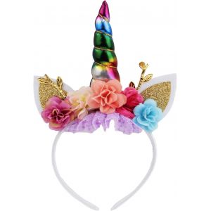 Kal-Serre-Tête Licorne Avec Oreilles De Poney À Paillettes Pour Fille, Fête, Anniversaire, Costumade (Arc-En-Ciel), Enfants - Neuf